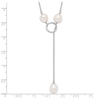 Sterling Silver Rhodium-plated 7-8mm White Teardrop Freshwater Cultured Pearl 13-Station Adjustable Drop Toggle Necklace, 19" view 4