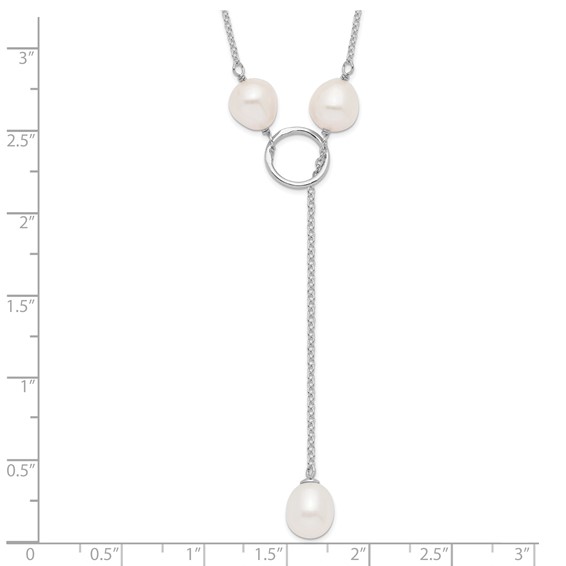 Sterling Silver Rhodium-plated 7-8mm White Teardrop Freshwater Cultured Pearl 13-Station Adjustable Drop Toggle 19 inch Necklace