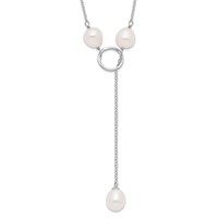 Sterling Silver Rhodium-plated 7-8mm White Teardrop Freshwater Cultured Pearl 13-Station Adjustable Drop Toggle Necklace, 19" view 1