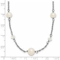 Sterling Silver Rhodium-plated 6-10mm White Near-Round Freshwater Cultured Pearl and Glass 5-Station Necklace with 2.5 Inch Extension, 17.5" view 5