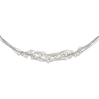Sterling Silver Rhodium-plated 8-10mm White Semi-Round Freshwater Cultured Pearl Multi Strand Necklace, 18" view 5