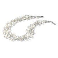 Sterling Silver Rhodium-plated 6-8mm White Semi-Round Freshwater Cultured Pearl Multi Strand Necklace, 15" view 5
