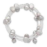 8-9mm Grey Baroque Freshwater Cultured Pearl and Glass Beaded Wrap Bracelet view 2