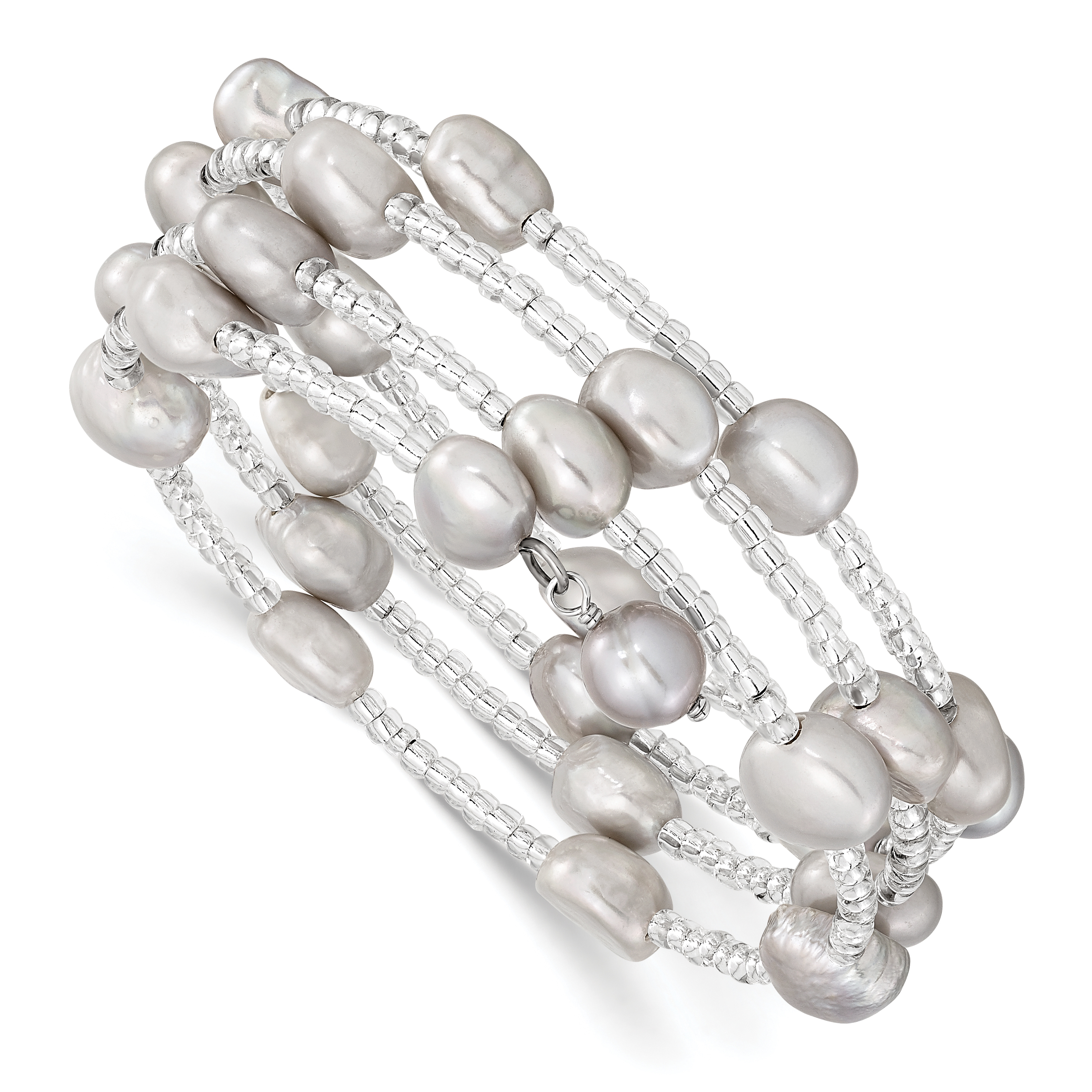8-9mm Grey Baroque Freshwater Cultured Pearl and Glass Beaded Wrap Bracelet (QH5414)