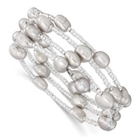 8-9mm Grey Baroque Freshwater Cultured Pearl and Glass Beaded Wrap Bracelet view 1