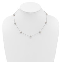 Sterling Silver Rhodium-plated 7-8mm Grey Semi-Round Freshwater Cultured Pearl 9-Station Necklace, 18" view 3