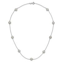 Sterling Silver Rhodium-plated 7-8mm Grey Semi-Round Freshwater Cultured Pearl 9-Station Necklace, 18" view 4