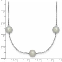 Sterling Silver Rhodium-plated 7-8mm Grey Semi-Round Freshwater Cultured Pearl 9-Station Necklace, 18" view 5