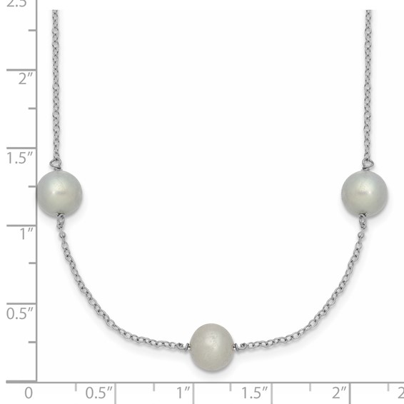 Sterling Silver Rhodium-plated 7-8mm Grey Semi-Round Freshwater Cultured Pearl 9-Station 18 inch Necklace