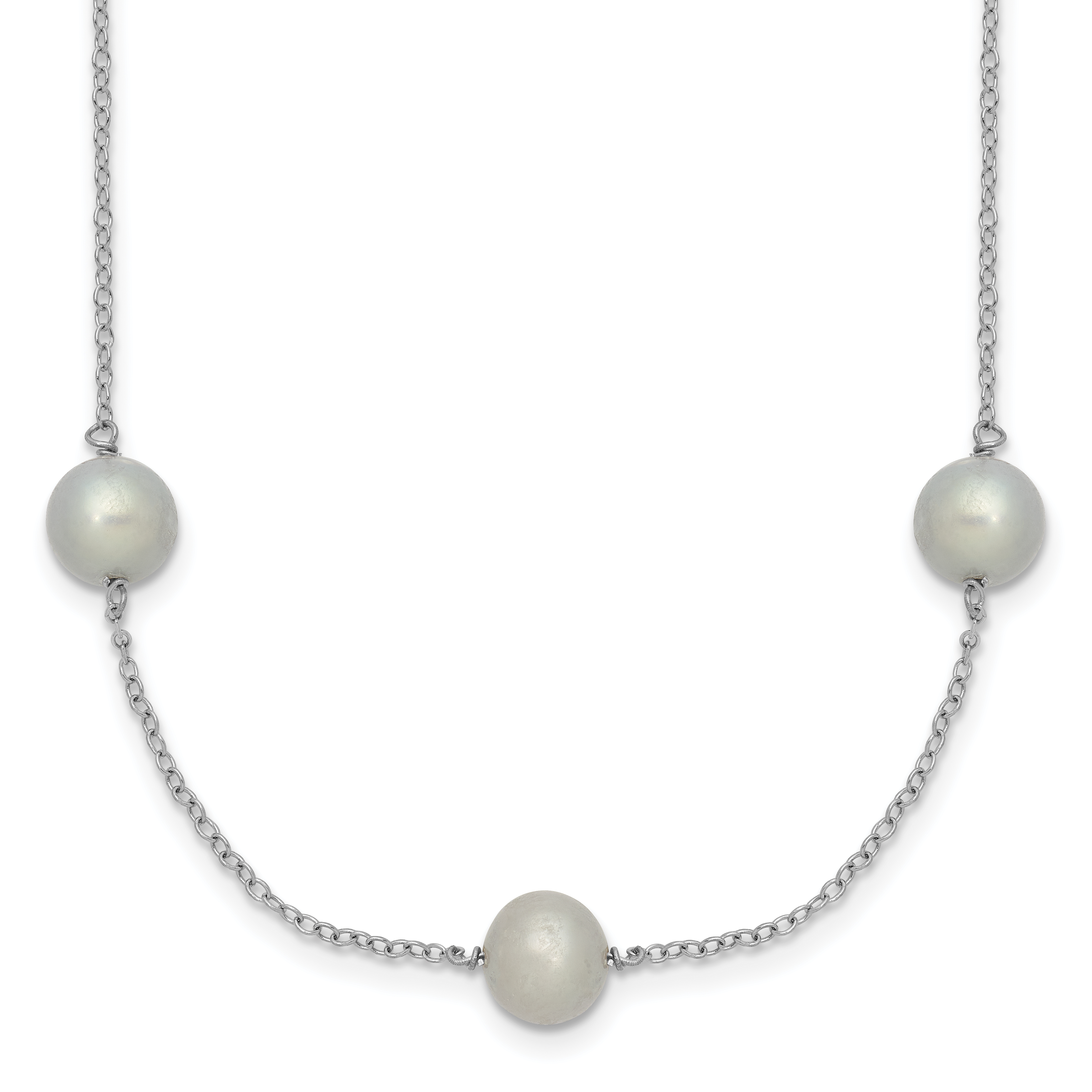 Sterling Silver Rhodium-plated 7-8mm Grey Semi-Round Freshwater Cultured Pearl 9-Station 18 inch Necklace (QH5416-18)