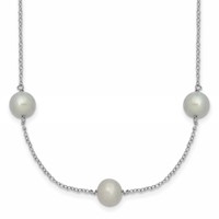 Sterling Silver Rhodium-plated 7-8mm Grey Semi-Round Freshwater Cultured Pearl 9-Station Necklace, 18" view 1