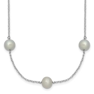 Sterling Silver Rhodium-plated 7-8mm Grey Semi-Round Freshwater Cultured Pearl 9-Station 18 inch Necklace