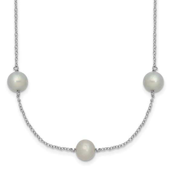 Sterling Silver Rhodium-plated 7-8mm Grey Semi-Round Freshwater Cultured Pearl 9-Station 18 inch Necklace