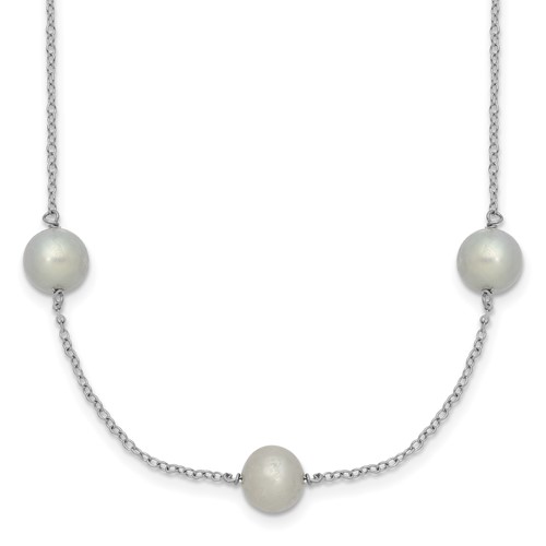 Sterling Silver Rhodium-plated 7-8mm Grey Semi-Round Freshwater Cultured Pearl 9-Station Necklace, 18"