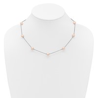 Sterling Silver Rhodium-plated 7-8mm Pink Semi-Round Freshwater Cultured Pearl 9-Station Necklace, 18" view 3