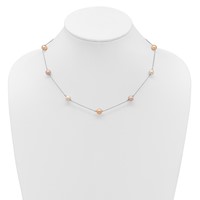 Sterling Silver Rhodium-plated 7-8mm White Pink Purple Near-Round Freshwater Cultured Pearl 9-Station Necklace, 18" view 4