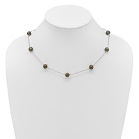Sterling Silver Rhodium-plated 7-8mm Black Semi-Round Freshwater Cultured Pearl 9-Station Necklace, 18" view 3