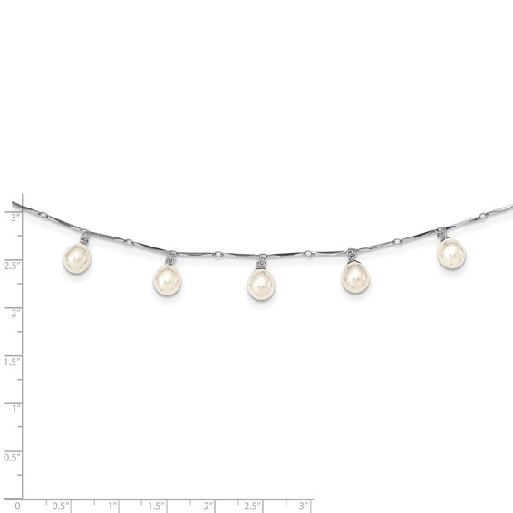 Sterling Silver Rhodium-plated 7-8mm White Teardrop Freshwater Cultured Pearl 7-Station 17.5 inch Necklace