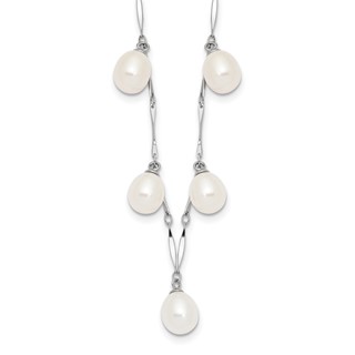 Sterling Silver Rhodium-plated 7-8mm White Teardrop Freshwater Cultured Pearl 7-Station 17.5 inch Necklace