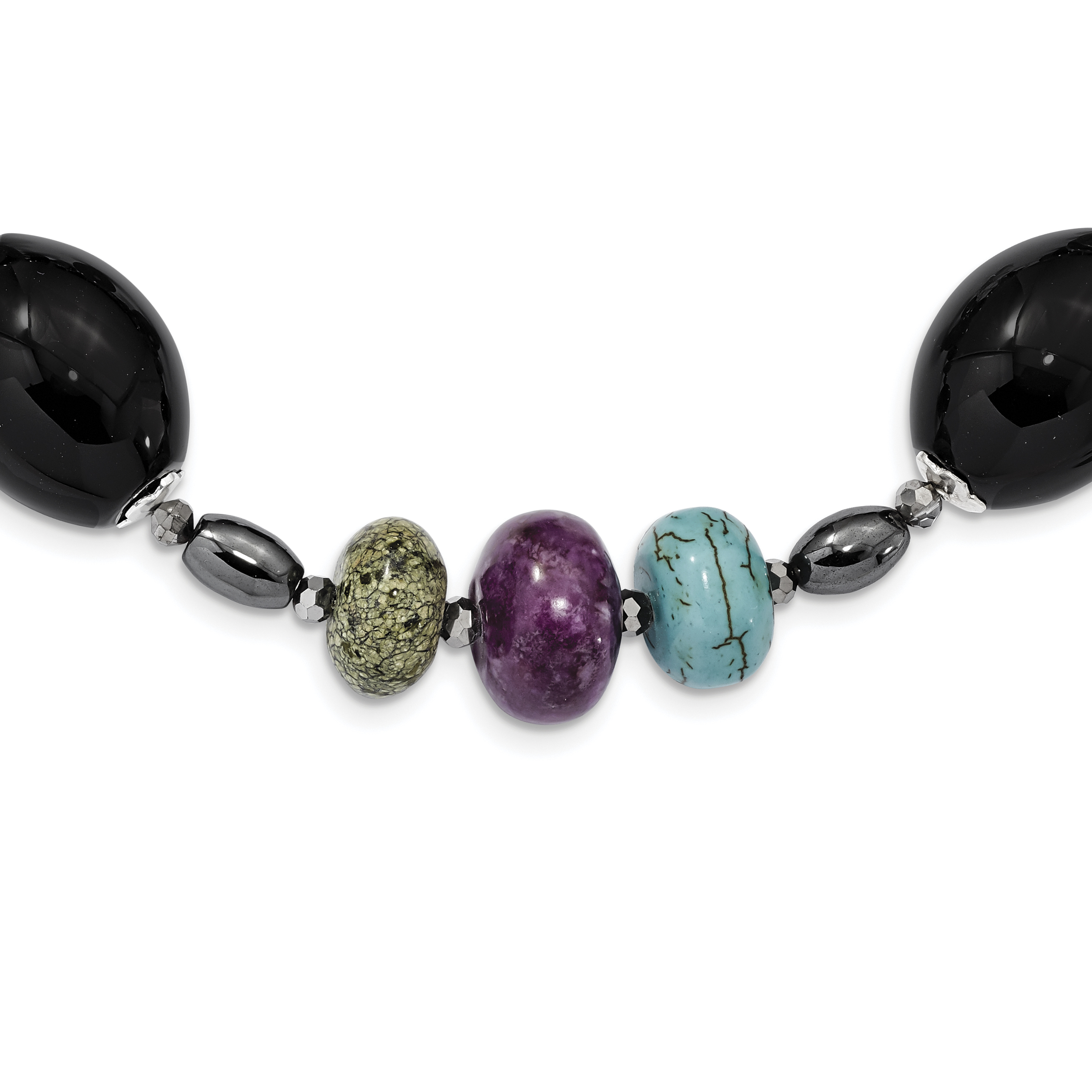 SS BlkAgte/Crys/Hem/Prpl Magn./Recon.Magn./Serpen. w2inext Necklace (QH5432-17.5)