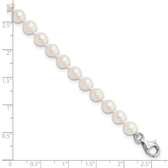 Sterling Silver Rhodium-plated 6-7mm White Near-Round Freshwater Cultured Pearl 8.5 inch with 2 inch Extension Anklet