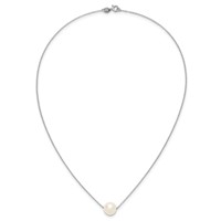 Sterling Silver Rhodium-plated 10-11mm White Near-Round Freshwater Cultured Pearl Necklace, 17" view 2