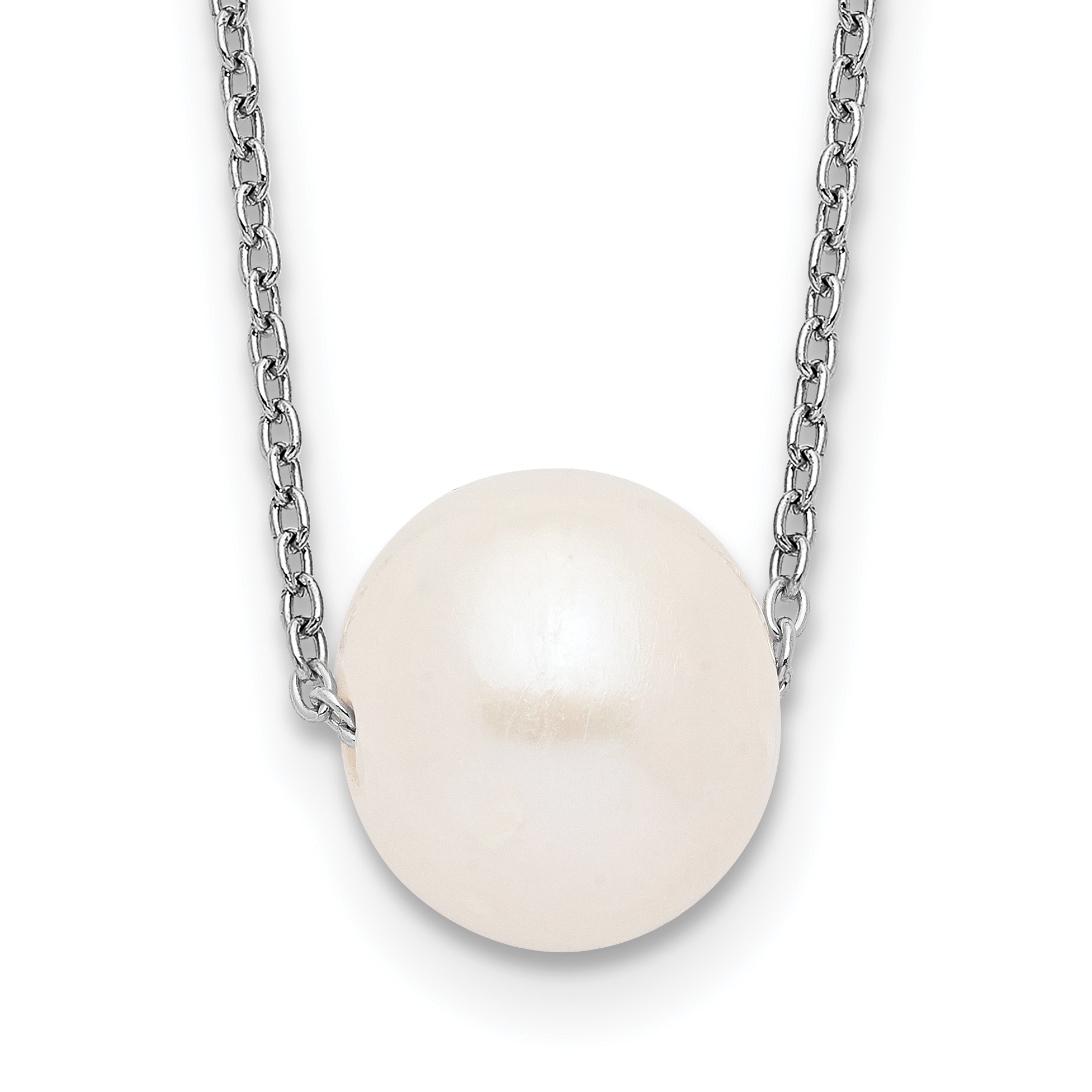Sterling Silver Rhodium-plated 10-11mm White Near-Round Freshwater Cultured Pearl 17 inch Necklace (QH5449-17)