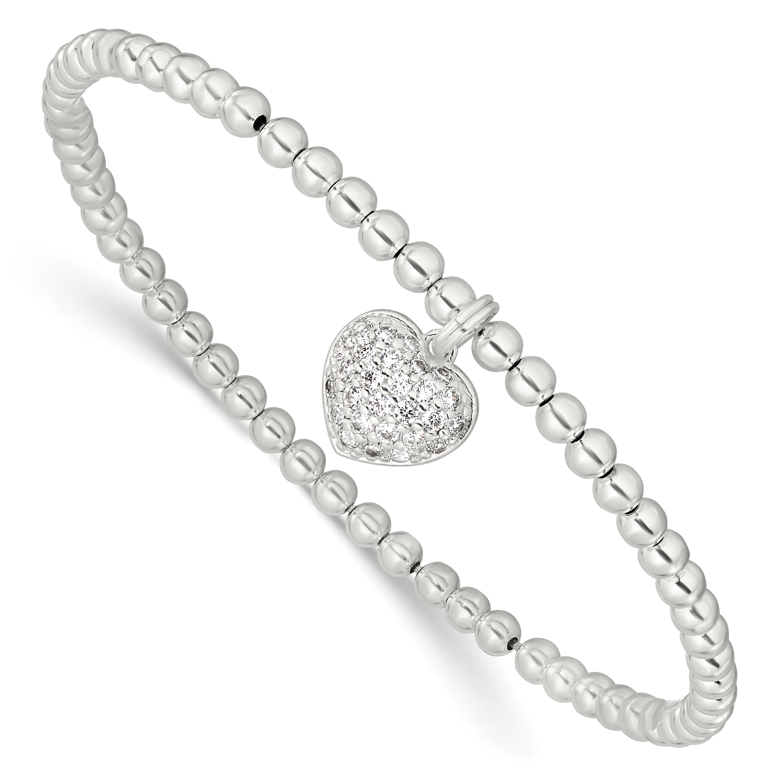 Sterling Silver CZ Heart Stretch Bracelet (QH5450)