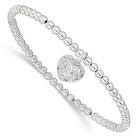 Sterling Silver CZ Heart Beaded Stretch Bracelet view 1