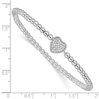 Sterling Silver Rhodium-plated Polished Beaded CZ Heart Stretch Bracelet view 3