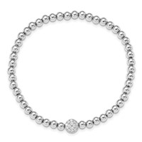 Sterling Silver Rhodium-plated Polished Beaded CZ Stretch Bracelet view 2