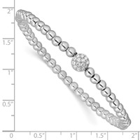 Sterling Silver Rhodium-plated Polished Beaded CZ Stretch Bracelet view 3
