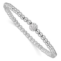 Sterling Silver Rhodium-plated Polished Beaded CZ Stretch Bracelet view 1