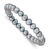 6-7mm Grey Semi-Round Freshwater Cultured Pearl Stretch Bracelet view 1