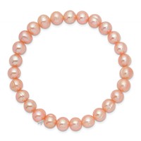 6-7mm Pink Semi-Round Freshwater Cultured Pearl Stretch Bracelet view 2