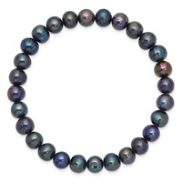6-7mm Black Semi-Round Freshwater Cultured Pearl Stretch Bracelet view 2