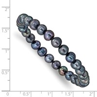6-7mm Black Semi-Round Freshwater Cultured Pearl Stretch Bracelet view 3