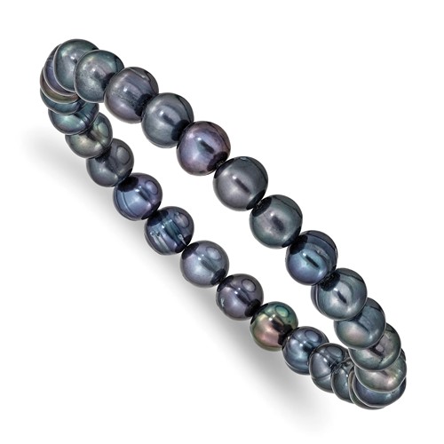 6-7mm Black Semi-Round Freshwater Cultured Pearl Stretch Bracelet