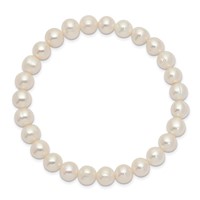 6-7mm White Semi-Round Freshwater Cultured Pearl Stretch Bracelet view 2