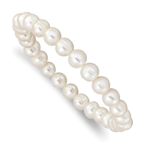 6-7mm White Semi-Round Freshwater Cultured Pearl Stretch Bracelet
