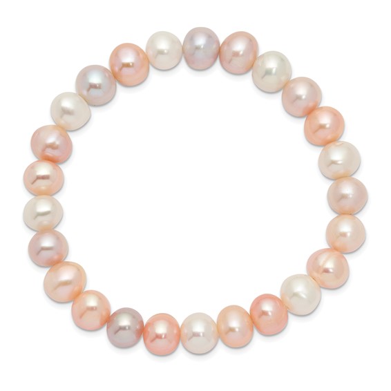 "8-9mm White, Pink and Purple Near-Round Freshwater Cultured Pearl Stretch Bracelet"