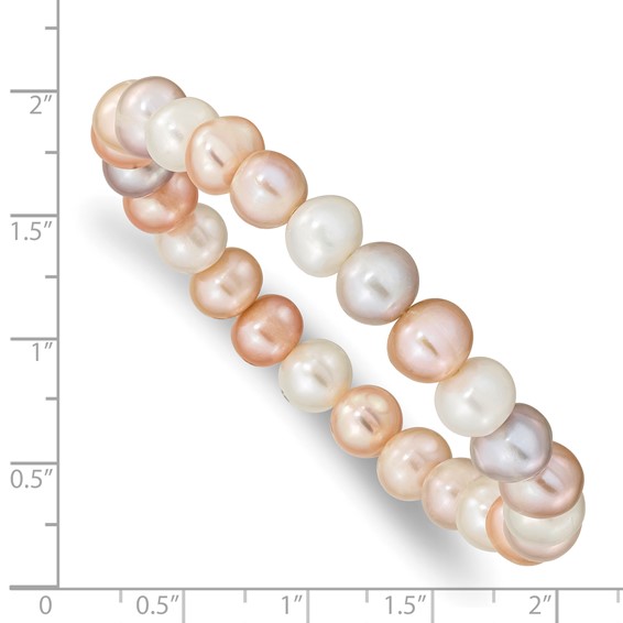 "8-9mm White, Pink and Purple Near-Round Freshwater Cultured Pearl Stretch Bracelet"