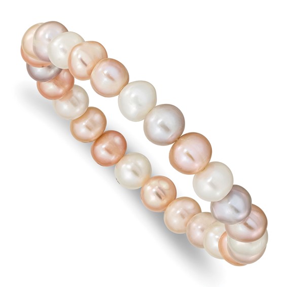 "8-9mm White, Pink and Purple Near-Round Freshwater Cultured Pearl Stretch Bracelet"