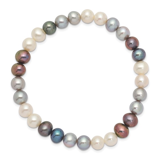 "6-7mm Black, Grey and White Semi-Round Freshwater Cultured Pearl Stretch Bracelet "