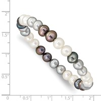 6-7mm Black Grey White Semi-Round Freshwater Cultured Pearl Stretch Bracelet view 3