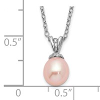 Sterling Silver Madi K Rhodium-plated 6-7mm Pink Rice Freshwater Cultured Pearl Necklace, 14" view 3