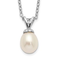 Sterling Silver Madi K Rhodium-plated 6-7mm White Rice Freshwater Cultured Pearl Necklace, 14" view 1