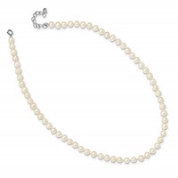 Sterling Silver Madi K Rhodium-plated 5-6mm White Semi-Round Freshwater Cultured Pearl Necklace with 2 Inch Extension, 14" view 2