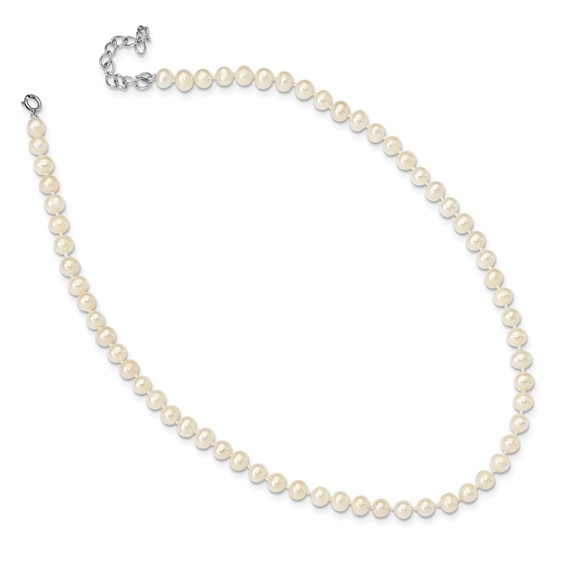 Sterling Silver Madi K Rhodium-plated 5-6mm White Semi-Round Freshwater Cultured Pearl 14 inch with 2 inch Extension Children's Necklace