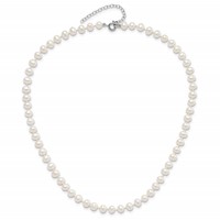 Sterling Silver Madi K Rhodium-plated 5-6mm White Semi-Round Freshwater Cultured Pearl Necklace with 2 Inch Extension, 14" view 4